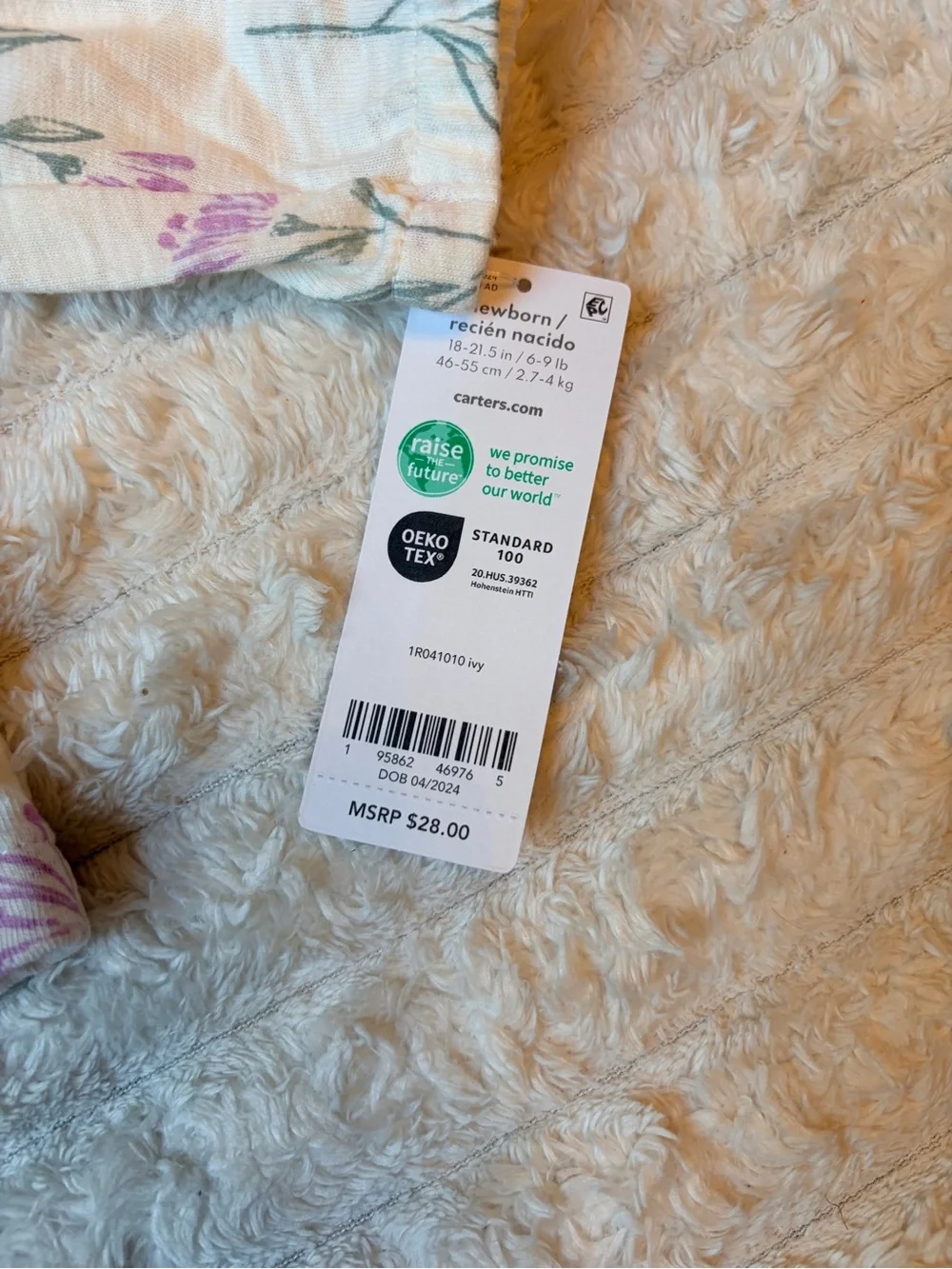 Carter's Cream Hooded Zip Jacket with Purple Floral Print